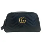 【GUCCI 古馳】MARMONT縫線牛皮金屬GG手提包(黑色)