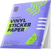 Premium Printable Vinyl Sticker Paper for Inkjet Printer and Laser - 20 White Glossy Sticker Paper Waterproof - Durability Adhesive Paper 8.5 x 11, Fast Dry, Holds Ink Well, Great for Cutting Machines