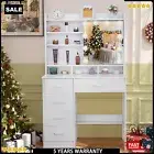 White Dressing Table Makeup Desk Dresser Desk Table with 5Drawers&Sliding Mirror