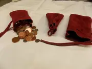 Medieval LarpSCA Pagan Reenactment Claret Leather DRAWSTRING MONEY POUCH BAG
