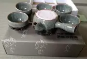 "Soma Yaki Double-Layered Teapot and 5 Cups Set Japan Vintage"