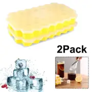 2 Pack Ice Cube Trays Easy-Release Silicone Flexible Make 74 Cubes With Lid NEW