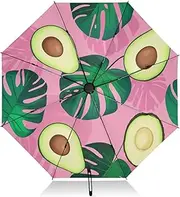 [RPLIFE] Umbrella for Rain, Lightweight Portable Automatic Open/close Umbrella for Women, Travel Umbrellas for Rain, Wind and Sun, Avocados Leaves Pink