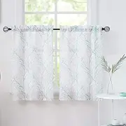 [FMFUNCTEX] Aqua Tree Print Kitchen Tiers Curtains 24 inches Long Small Window Curtain for Bathroom Basement Grey White Branch Café Curtain Panels Rod Pocket 2 Panels Set