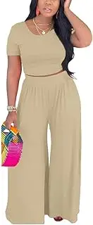 [HBQ] Two Piece Outfits For Women Casual Sweat Suits Backless Short Sleeve Crop Tops Wide Leg Pants Lounge Sets Tracksuit