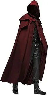 Halloween Hooded Cloak, Halloween Hooded Cloak Unisex Men Women Cape Solid Long Cloak Role Cosplay Costumes Outwear Retro Medieval Gothic Cape Halloween Party Props Wine redL