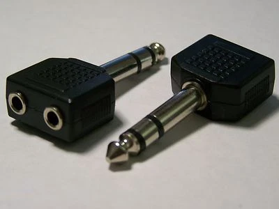 25X 6.35mm 1/4" Male Stereo Plug To 2 Dual 3.5mm Female Y Splitter Adapter