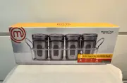 4-Piece 3 Oz. Spice Jar Set With Rack Brushed Stainless Steel by MasterChef -NEW