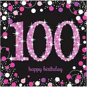 Amscan Pink Sparkling Celebration 100th Happy Birthday Lunch Napkins 16 Pieces