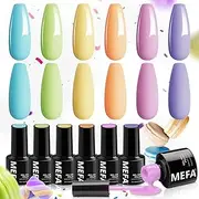 MEFA Pastel Gel Nail Polish Set 6 Colors, Soft Green Light Blue Coral Peach Lilac Purple Pale Yellow Creamy Macaron Shades Popular Nail Art Design Salon at Home Manicure Kit Valentines Gifts for Women