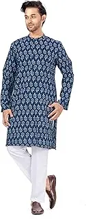 [STUDIO Shringaar] Men's Cotton Relaxed Fit Block Printed Knee Length Regular Kurta (M121)