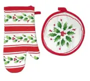 Lenox Holly and Ivy Christmas Oven Mitt and Potholder Set, 2-Pack