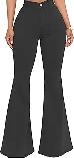 [Valtorixia] Women Bell Bottom Jeans Elastic Ripped High Waisted Flared Jean Destroyed Raw Hem Denim Pants