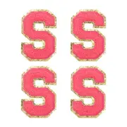 4Pcs Chenille Letter Patches Iron on Letter Patches Rose Red S Alphabet