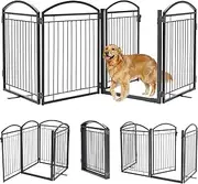 Full Metal Free Standing Dog Gate with Door for Indoor & Outdoor, 96'' Extra Wide 32'' Tall Dog Gate for The Doorways,Large Openings,Decks,Porch,Pet Freestanding Safety Fence (4 Panels,Black)