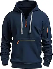 [Generic] Men's Hoodies Quarter Zip Pullover Cargo Sweatshirt Vintage Workout Active Long Sleeve Hoodie with Pockets Sweatshirt