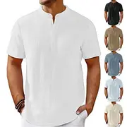 Men's Shirt Summer Shirt Casual Shirt Beach Shirt Button Up Shirt Black White Navy Blue khaki Beige Short Sleeve Plain Band Collar Vacation Daily Clothing Appa