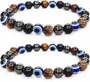 [WEFRIN] Evil Eye with Hematite Black Obsidian Tiger Eye Stone Triple Protection Bracelets for Men Women, Crystal Jewelry Stone Bracelets Bring Luck and Prosperity and Happiness