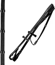 Exion Web Reins for Horses | Non-Slip Grippy English Reins | Dressage Reins with 7 Hand Stoppers and SS Buckles | Black, Brown