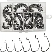 Worm Hooks for Bass Fishing, 110pcs 6 Sizes Freshwater Eagle Claw Hooks #1 1/0 2/0 3/0 4/0 5/0 High Carbon Steel With Portable Plastic Box