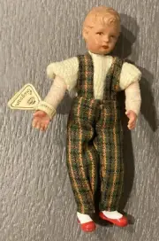WITH TAG! Vintage CACO German Dollhouse Artisan Miniature Doll 3.25” Poseable