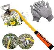 Doubleggs Weed Puller Tool - Portable Garden Tools 11 Teeth Manganese Steel Weed Remover Tool with Gloves for Vegetable Gardening, Backyard Farm Weeding Tool
