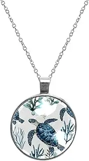 [Diusye] Necklaces for Women, Turtle Seaweed Print Stainless Steel Pendant Necklace Jewelry Birthday Anniversary Wife Girls Friends Gift