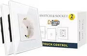 CNBINGO Glass Schuko Socket, Flush-Mounted, Single Socket, White, Wall Socket Simple with Glass Frame, Pack of 2