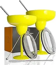 vaanshie Vacuum Sealed Margarita Glass with Lid Break-Resistant Stainless Steel Margarita Tumbler for Cocktails & Cold Drinks | Perfect for Mother's Day Gifting (Lemon Yellow, Pack of 2)