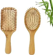 Natural Wooden Hair Brush,2Pcs Natural Bamboo Hair Comb,Bamboo Anti Static Hair Massage Brush,Bristle Detangling Hairbrush,Bamboo Paddle Hairbrush,Natural Wooden Hair Brush with Air Cushion Combs