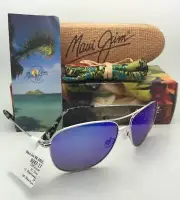 Polarized MAUI JIM Titanium Sunglasses CLIFF HOUSE 247-17 Silver w/ Blue Hawaii
