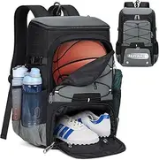 SDYSM Basketball Backpack 45L with Separate Ball Holder & Shoes Compartment, Water Resistant Sports Bag, Black/Gray/Pink, 14.17"L x 9.84"W x 20.86"H, 36 cm x 25 cm x 53 cm