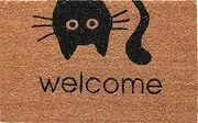 Coco&Coir Fancy | Natural Coir | Printed | Shaped| Latex Backed Door Mat (Meow Welcome)