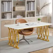 OAKORY 160cm L x 80cm W x 75cm H Writing Table with Sophisticated Design Gold Geometric Legs for Home Office or Study