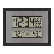 Atomic Digital Wall Clock with Temperature & Forecast, Gray/Silver