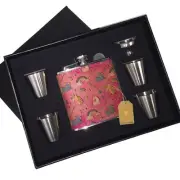 Unicorn Rainbow Diamond Stars Leather Flask Black Box Gift Set