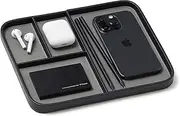 [QBNOVA] Leather Valet Tray - Pebble Black - Premium Vegan Leather Stylish Nightstand for Men Catchall Tray for Keys,Watch, Wallet