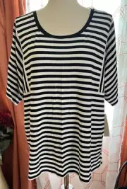 Chico's Touch of Cool Striped Kimono Sleeve Top black & white sz 3 / XL NWT