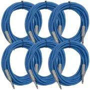 6 Pack of 25 Foot Blue TS to TS Patch Cables PA/DJ Cords 1/4 Inch TS Mono