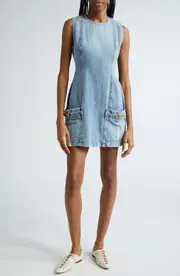Stella McCartney Hardware Detail Sleeveless Denim Sheath Dress in 4052 - Vintage Blue Denim at Nordstrom, Size Medium