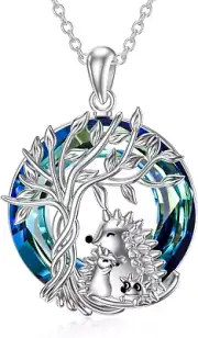 Tree of Life Animal Pendant Necklace for Women with Blue Circle Crystal Sterling