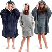 Snuggaroo Boys Girls Kids Soft Fleece Oversized Hooded Wearable Blanket 6-14 Yrs Grey One Size