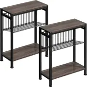 Small Side Table Set of 2 for Small Space, 3-Tier Narrow End Ash Brown-2pcs