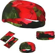 FJWSLCH Red geraniums Headbands for Women Men Non Slip Workout Sweatbands Adjustable Sports Hair Bands Elastic Head Bands Moisture Wicking Hairband for Running, Cycling, Yoga, Spa