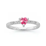 Silver Tween Pink Cubic Zirconia Heart Ring in Pink