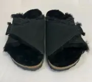 Birkenstock New with Box Arosa Shearling Black Suede Leather Narrow Select Size