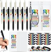 Spakon 300 Set Gay Pride Gifts Rainbow Silicone Wristband Bracelet LGBT Retractable Ballpoint Pen Black Ink Gift Cards with Twist Ties Pride Decorations for Parades Rainbow Festival Gay Pride Month