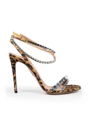 Leopard Print Suede Crystal Sandals