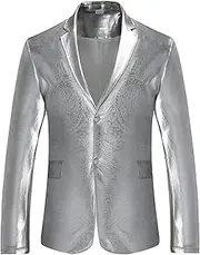 [SWJGLITTR] Men's Shiny Metallic Suit Jacket Slim Fit Dress Tuxedo Suits Jacket Two Button Prom Shiny Blazer Coat