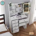 Dressing Table Stool Set Mirror Vanity LED Bulbs Makeup Desk +6 Storage Drawers